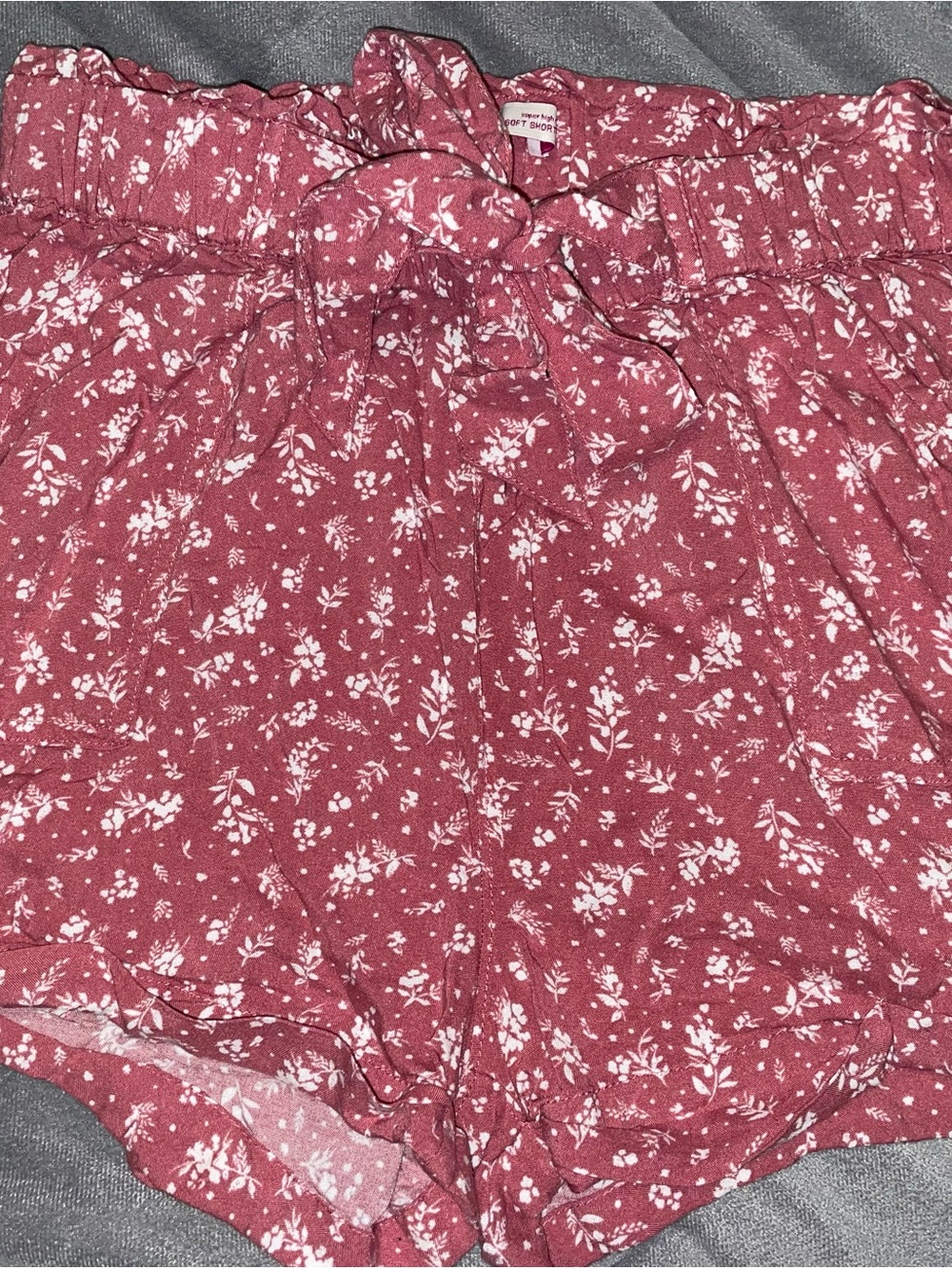 SO Dusty Rose Floral High-Waist Tie Shorts